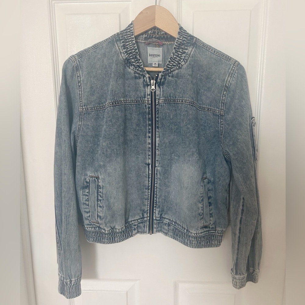 Kensie Soft Lightweight Denim Bomber Style Jacket